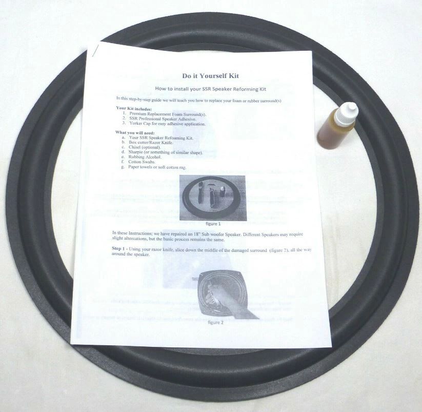 (2) Two 15" Foam Speaker Surrounds w/ Speaker Repair Refoam Instruction
